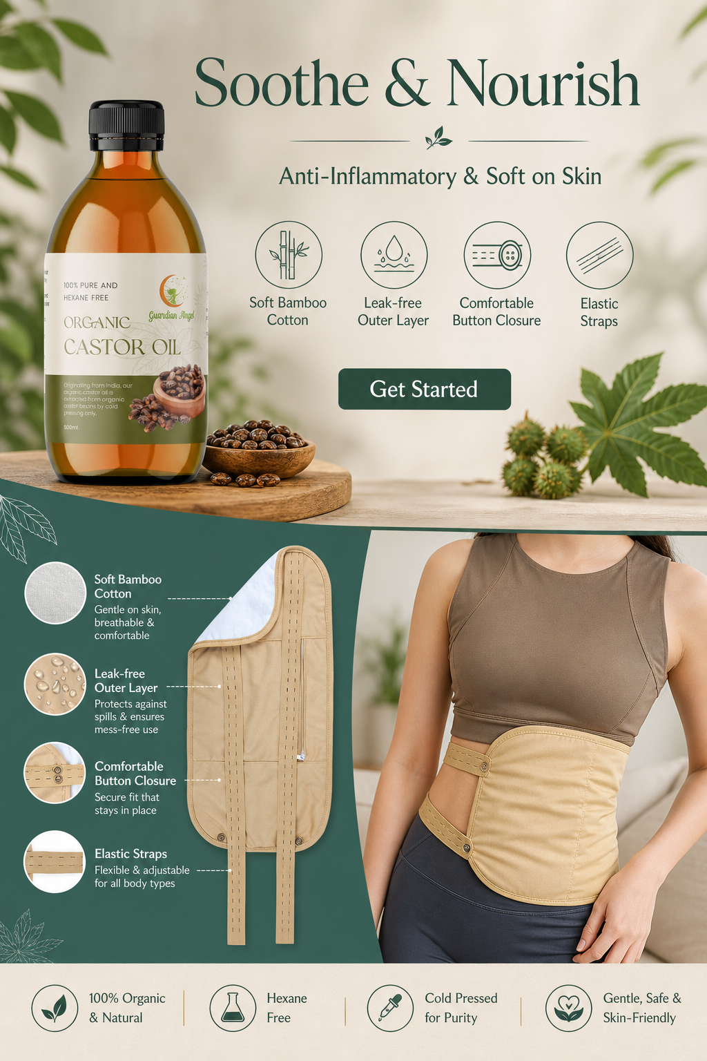 Organic Castor Oil 2 Piece Pack with a Bamboo Body Wrap (Up to 40" Waist)