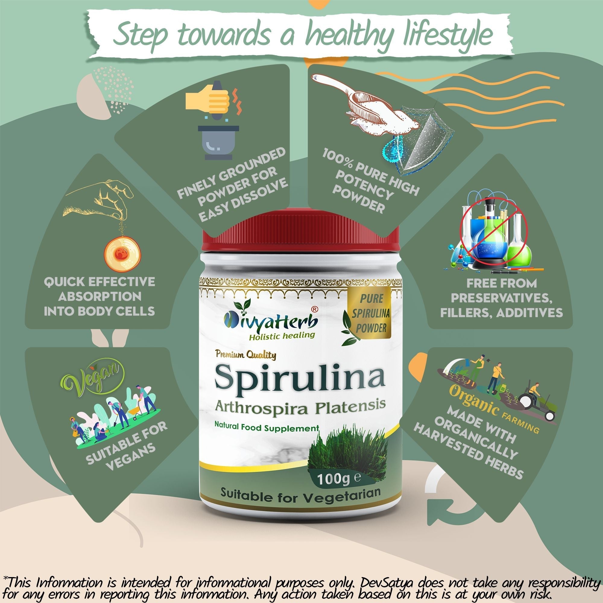DivyaHerb Spirulina Powder 100 gram - Daily Vitality Support