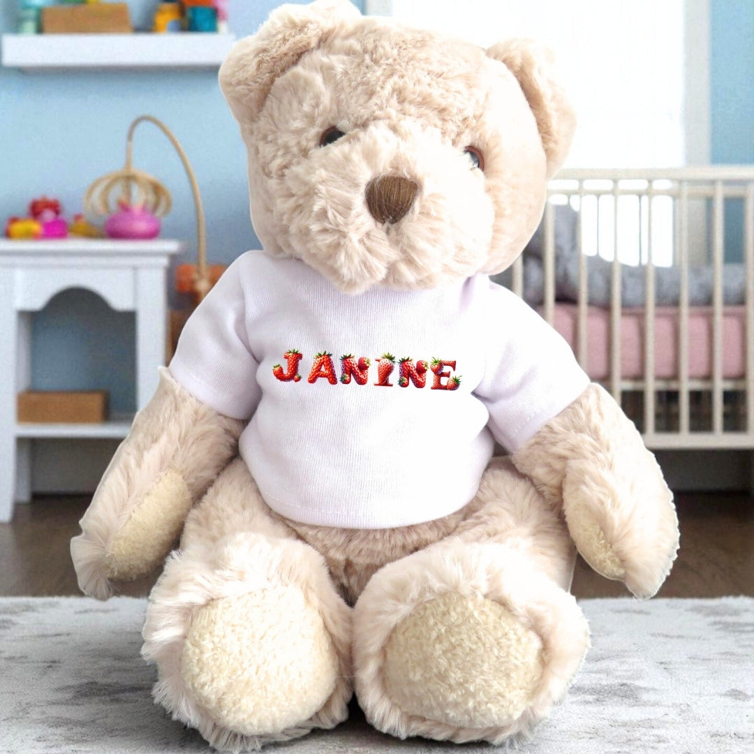 Personalised Strawberry Name Baby Gift Hamper - Teddy & Vest