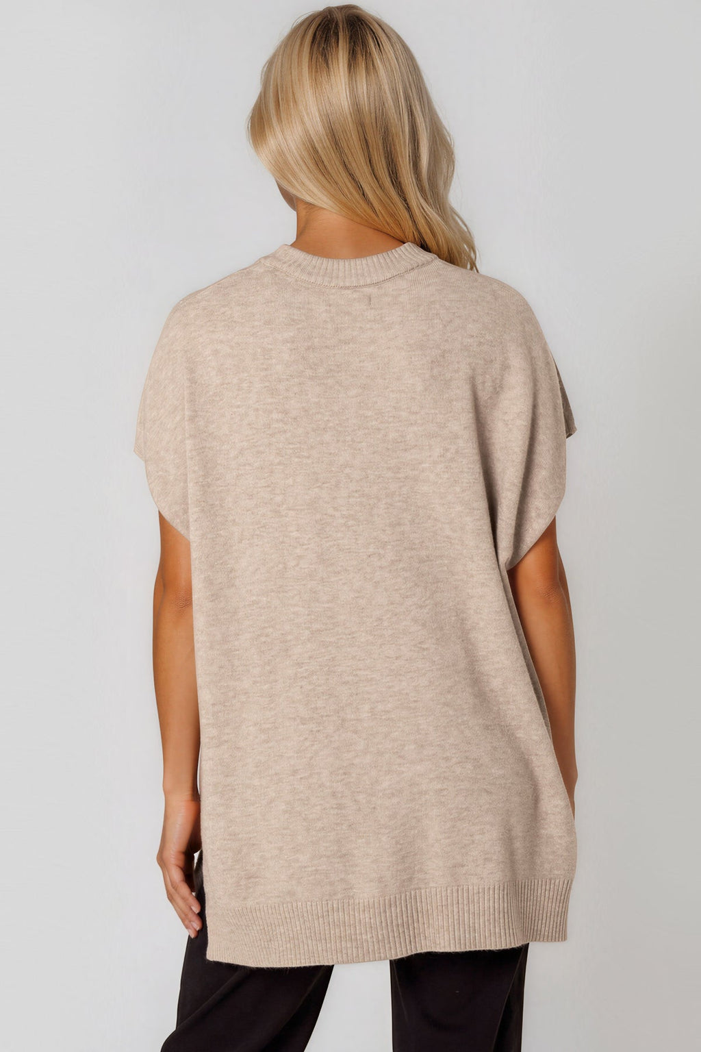 Beige Embellished Short Sleeve Knit Jumper