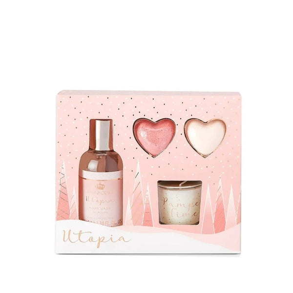 Style & Grace Bubble Boutique Relax and Bathe Gift Set 100ml Body Wash + 2 x 20g Heart Bath Fizzer + 30g Candle + Votive