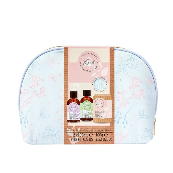 Style & Grace Kind Cosmetic Bag Gift Set 100ml Body Wash + 100ml Body Lotion + 100g Bath Salts + Cosmetic Bag