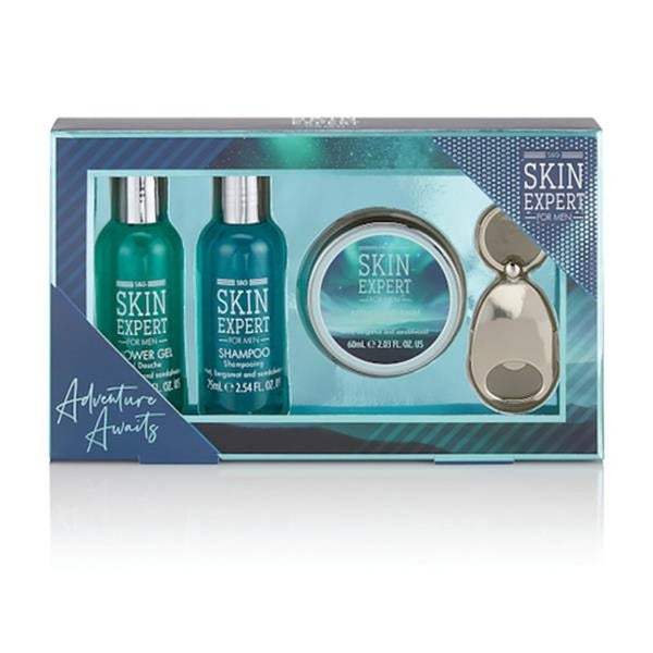 Style & Grace Skin Expert Mini Grooming Gift Set 80ml Shower Gel + 80ml Shampoo + 60ml Aftershave Balm + Keyring