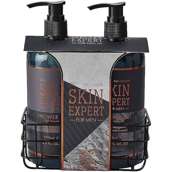 Style & Grace Skin Expert for Him Shower Duo Gift Set 500ml Shower Gel + 500ml Shampoo + Metallic Basket