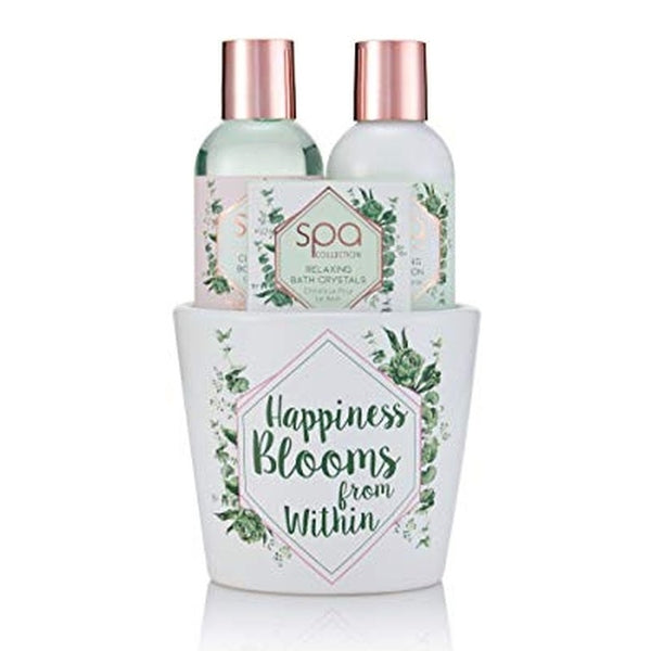 Style & Grace Spa Botanique Pamper Pot Gift Set 50g Bath Crystals + 100ml Body Wash + 100ml Body Lotion + Ceramic Pot