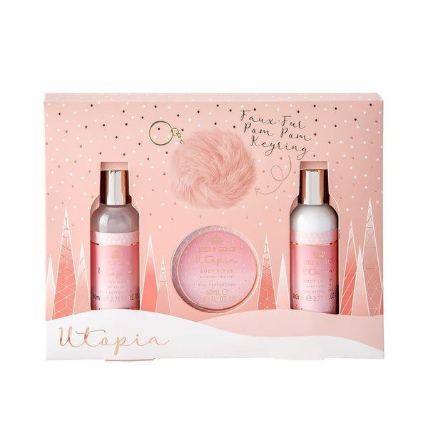 Style & Grace Utopia Keyring Gift Set Eco Packaging 80ml Body Wash + 80ml Body Lotion + 60ml Body Scrub + Key Ring