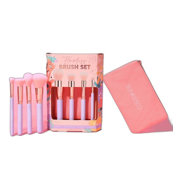 Sunkissed Flawless Brush Set 5 Pieces (This set contains:  Blusher Brush Powder Brush Blending Brush Eyeshadow Brush Cosmetic Bag)
