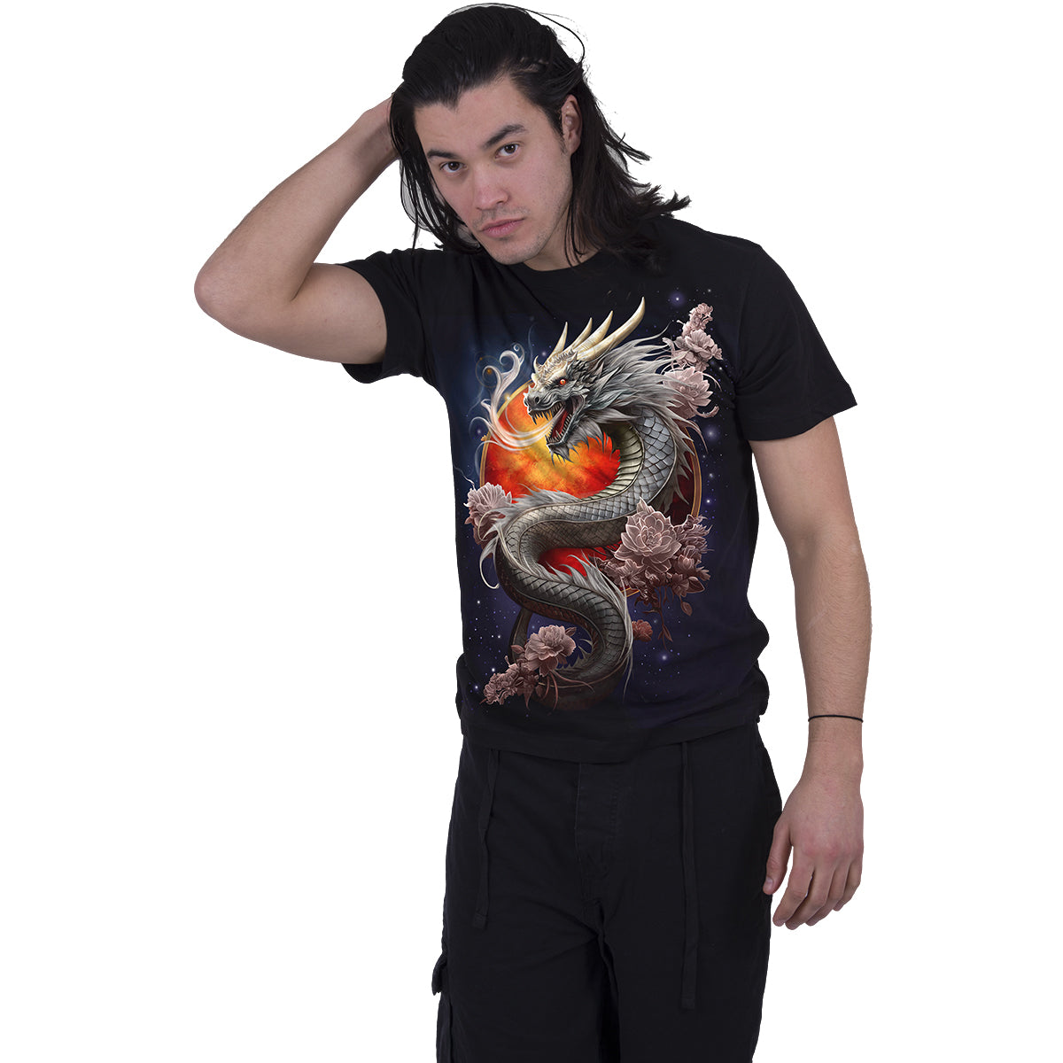 SUN DRAGON - Front Print T-Shirt Black