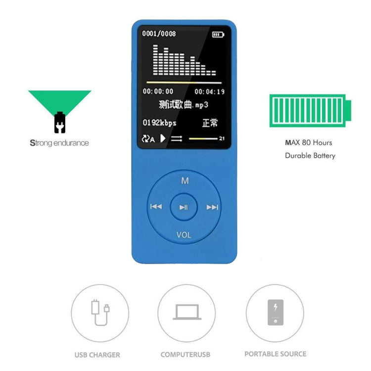 Fashion Portable LCD Screen FM Radio Video Games Movie MP3 MP4 Player Mini Walkman, Memory Capacity:8GB(Blue)