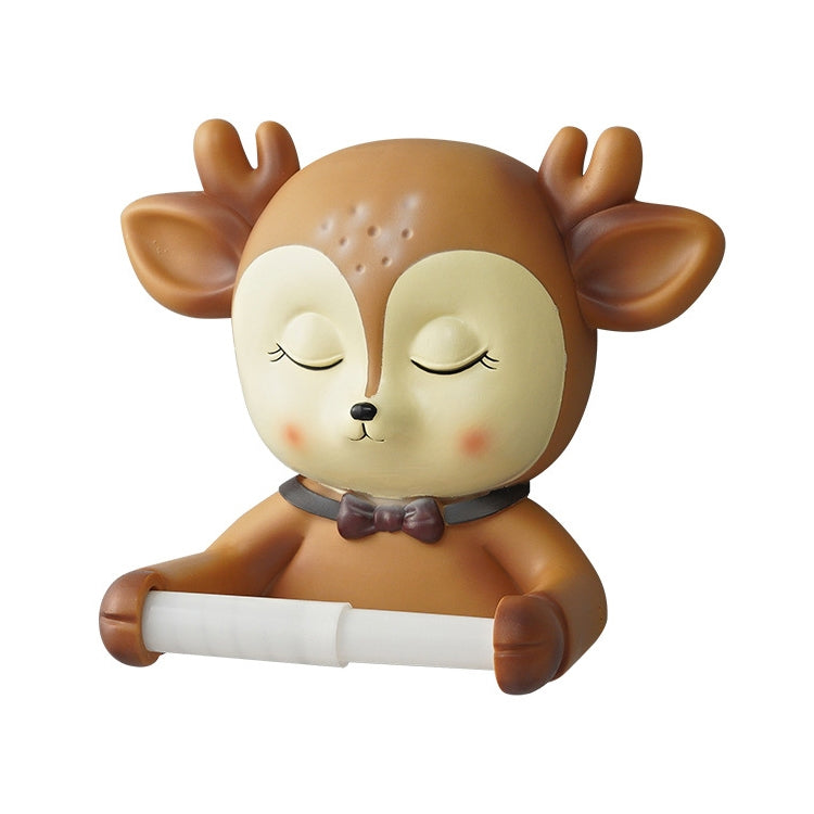 Punch-free Cartoon Animal Creative Home Roll Bathroom Wall-mounted Tissue Box(Baby Deer)