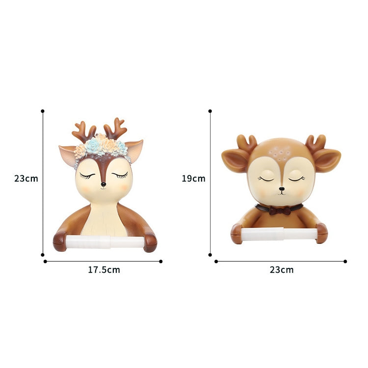 Punch-free Cartoon Animal Creative Home Roll Bathroom Wall-mounted Tissue Box(Baby Deer)