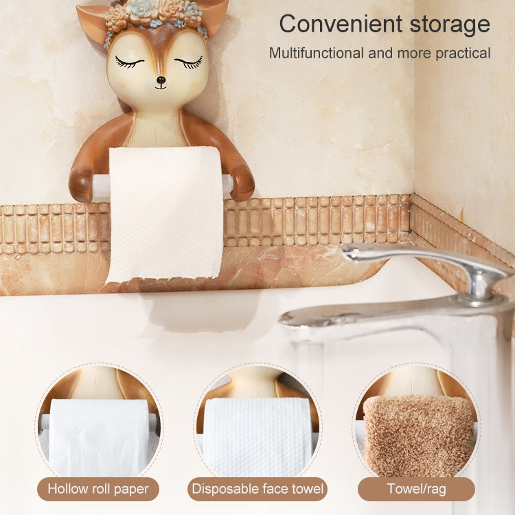 Punch-free Cartoon Animal Creative Home Roll Bathroom Wall-mounted Tissue Box(Baby Deer)