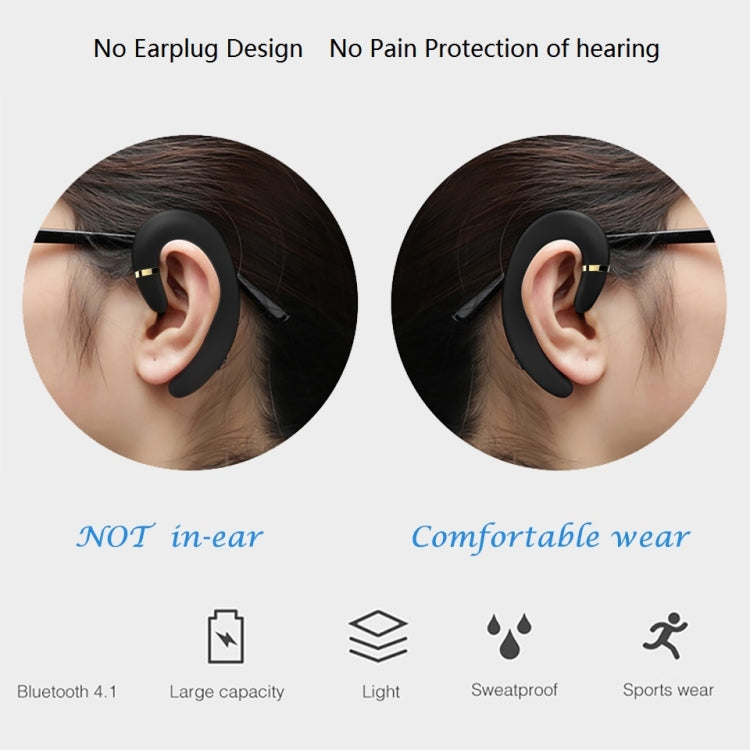 ET Bluetooth Earphone Wireless Headset Handsfree Ear Hook Waterproof Noise Cancelling Earphone with Mic for Android IPhone(silver)