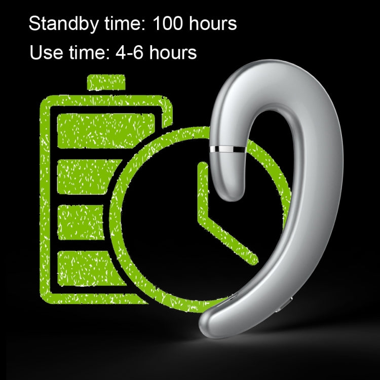 ET Bluetooth Earphone Wireless Headset Handsfree Ear Hook Waterproof Noise Cancelling Earphone with Mic for Android IPhone(silver)