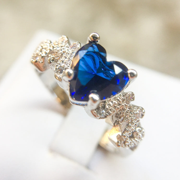 Women Heart Pattern Diamond Ring, Ring Size:10(Blue)