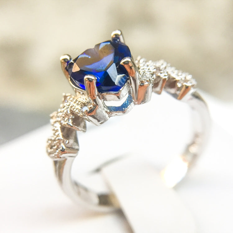 Women Heart Pattern Diamond Ring, Ring Size:10(Blue)