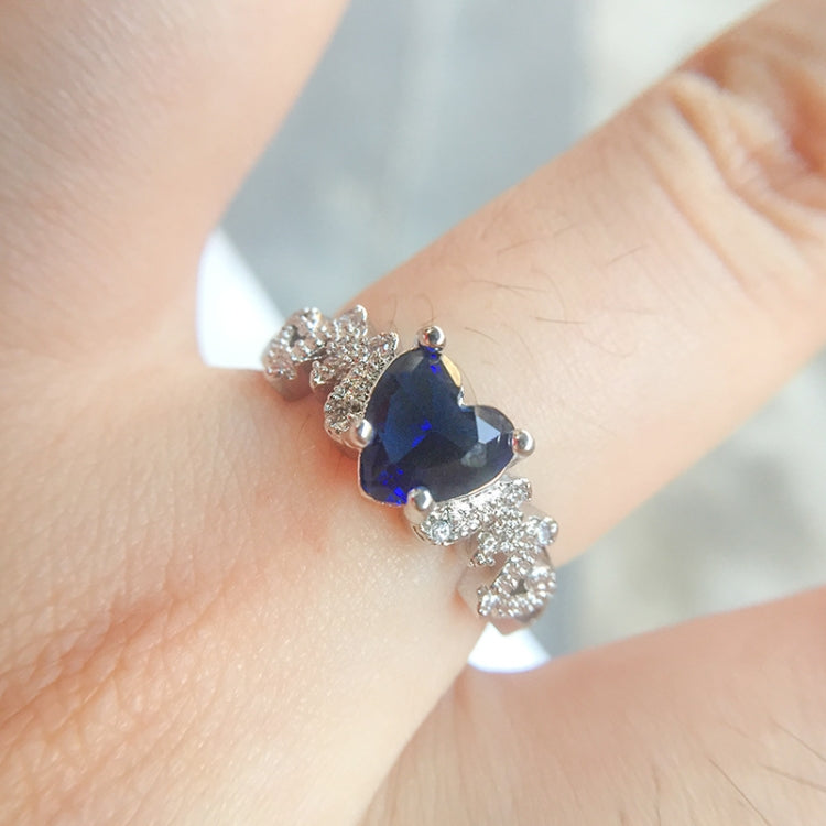 Women Heart Pattern Diamond Ring, Ring Size:10(Blue)