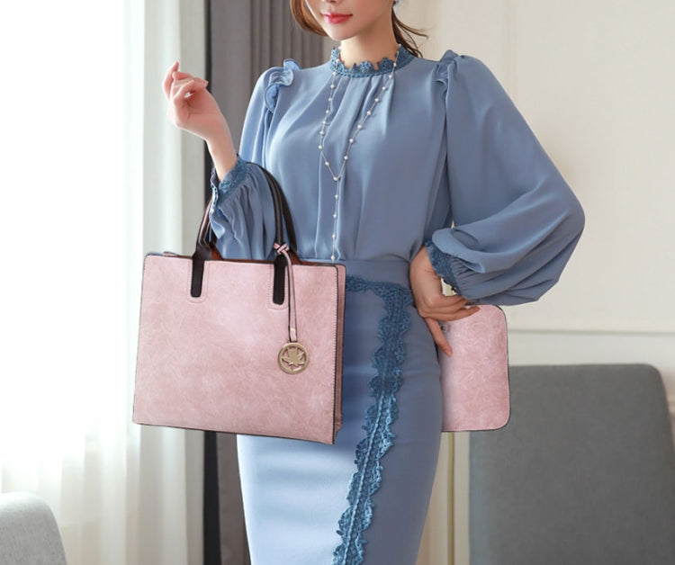 3 in 1 Leather Women Large Tote Bags Shoulder Bag Messenger Bag Purse(Pink)