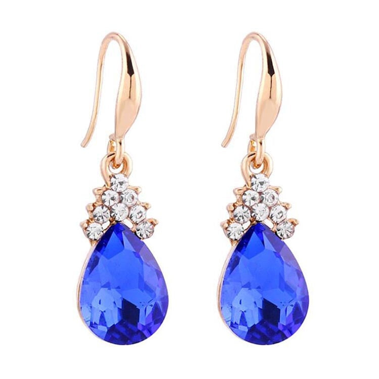 Fashion Diamond Ladies Crystal Zircon Drop Necklace Earring Set(Blue)