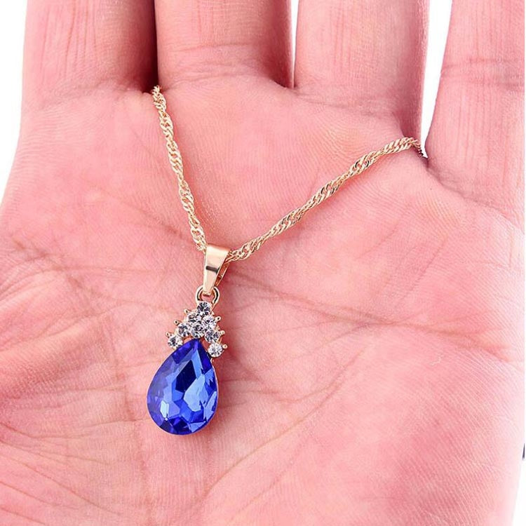 Fashion Diamond Ladies Crystal Zircon Drop Necklace Earring Set(Blue)