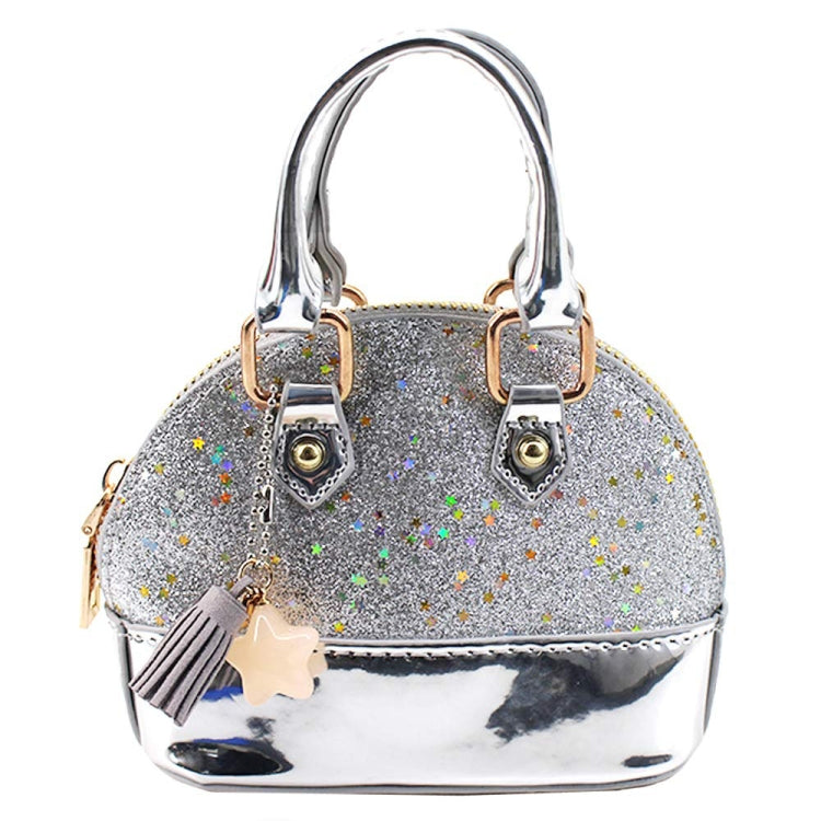 Cute Leather Shoulder Bag Messenger Bag Girls Solid Color Mini Zip Small Square Bag Tote Bag(Silver)