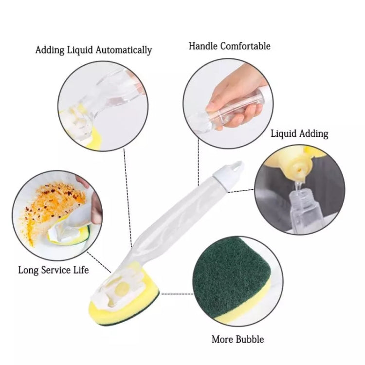 Kitchen Plastic Long Handle Cleaning Brush Automatic Adding Liquid Brush Removable Sponge Brush(With 2pcs Head)