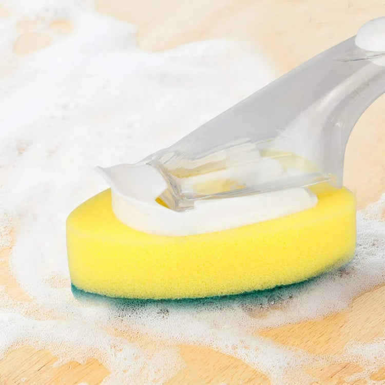 Kitchen Plastic Long Handle Cleaning Brush Automatic Adding Liquid Brush Removable Sponge Brush(With 2pcs Head)