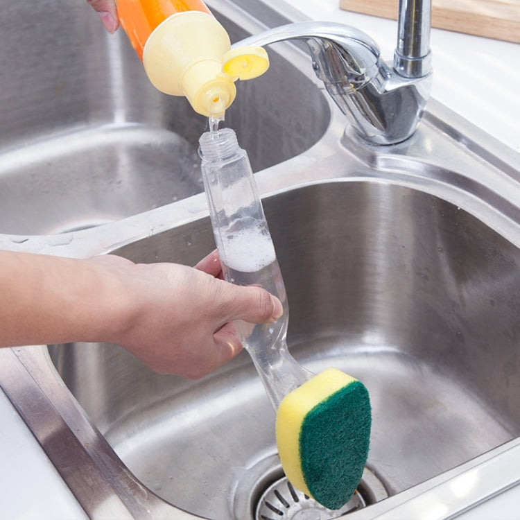 Kitchen Plastic Long Handle Cleaning Brush Automatic Adding Liquid Brush Removable Sponge Brush(With 2pcs Head)