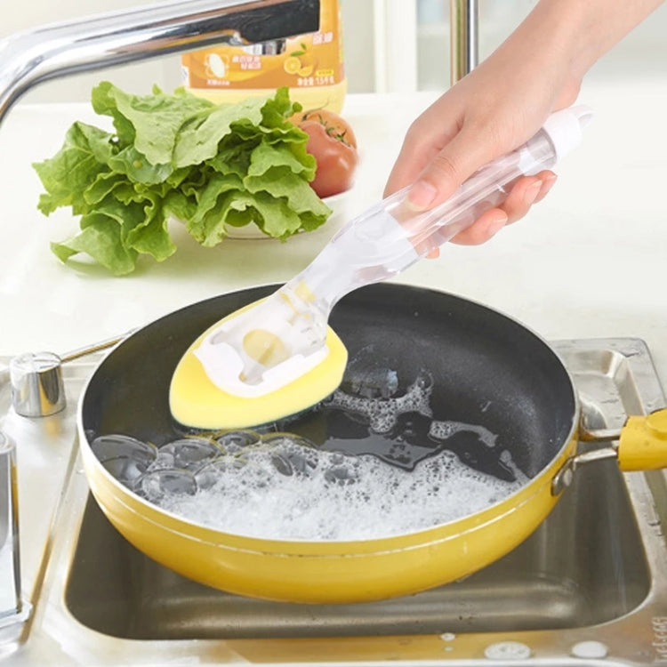 Kitchen Plastic Long Handle Cleaning Brush Automatic Adding Liquid Brush Removable Sponge Brush(With 2pcs Head)