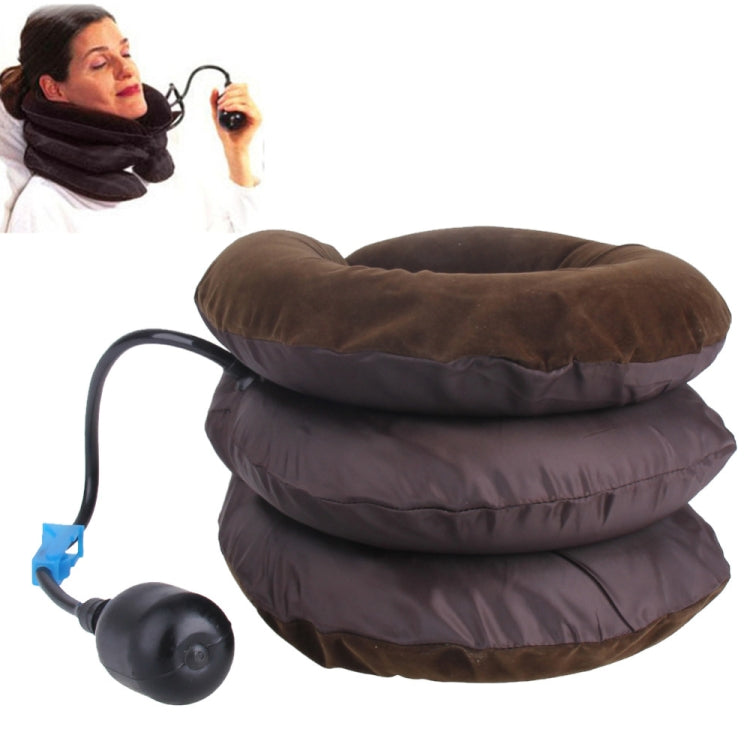 Inflatable Air Cervical Neck Traction Device Soft Head Back Shoulder Neck Ache Massager Headache Pain Relief Relaxation Brace(Coffee)