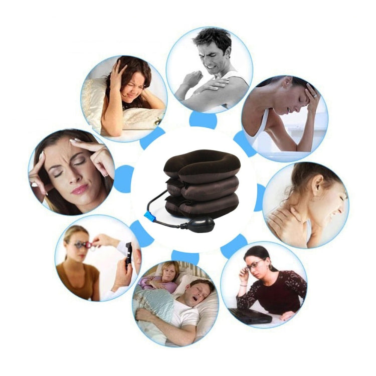 Inflatable Air Cervical Neck Traction Device Soft Head Back Shoulder Neck Ache Massager Headache Pain Relief Relaxation Brace(Coffee)