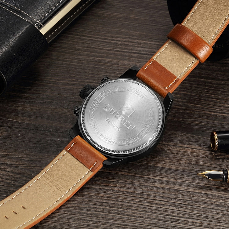 Curren M8225 Army Military Leather Band Men Quartz Watch(Black Red)