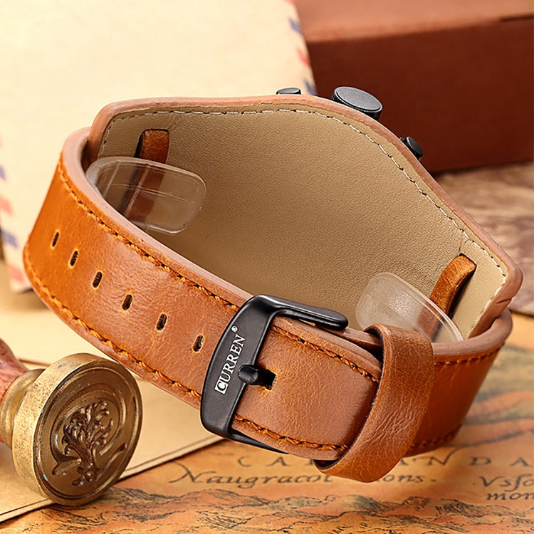 Curren M8225 Army Military Leather Band Men Quartz Watch(Black Red)
