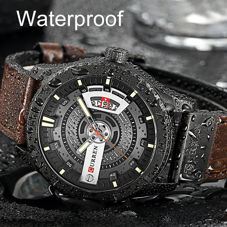 CURREN M8301 Men Military Sports Watch Quartz Date Clock Leather Wristwatch(black case orange)