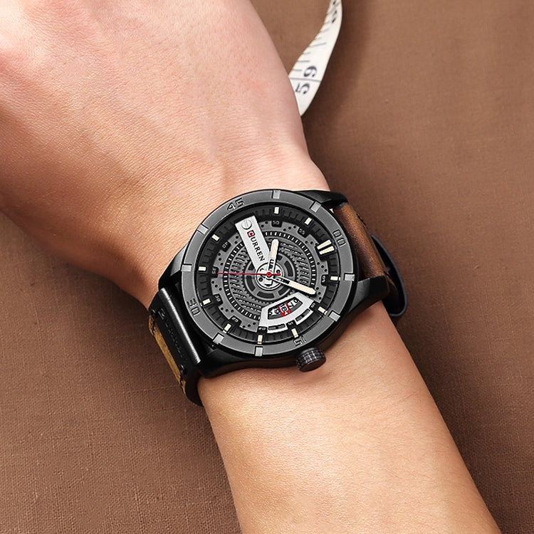CURREN M8301 Men Military Sports Watch Quartz Date Clock Leather Wristwatch(black case orange)