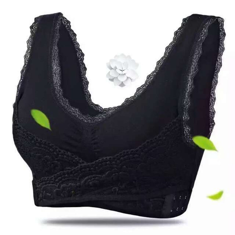 Front Cross Side Buckle Wireless Lace Bra Breathable Sport For Women, Size:L(Black)