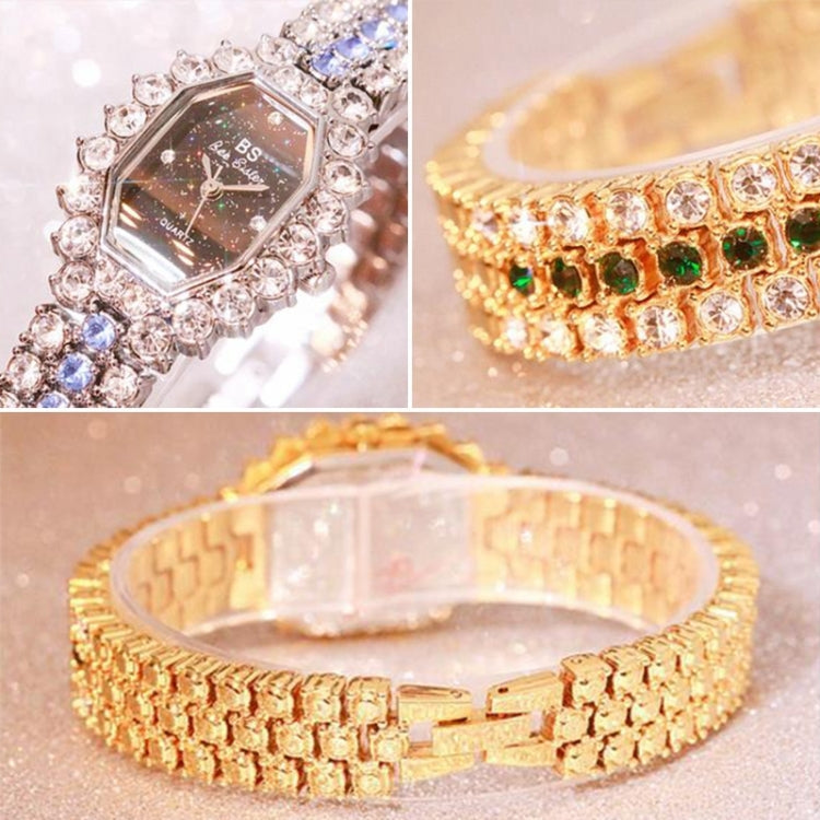 BS bee sister FA1581 Women Octagonal Dial Diamond Plated Rhinestone Bracelet Quartz Watch(Silver Shell Blue Diamond)