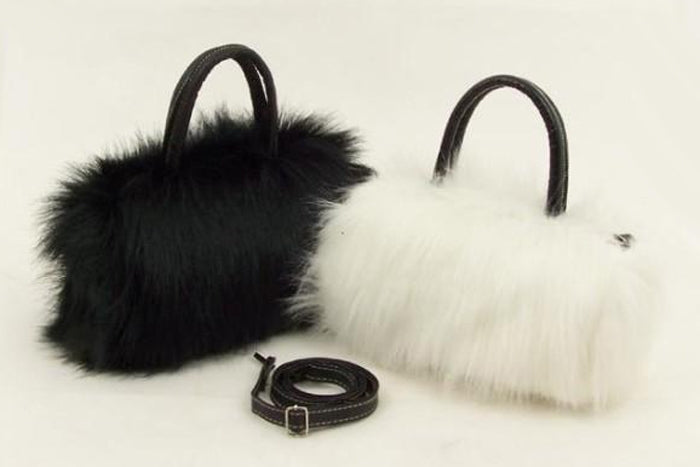 Fashion Lady PU Leather Faux Fur Handbag Shoulder Bag(Black)