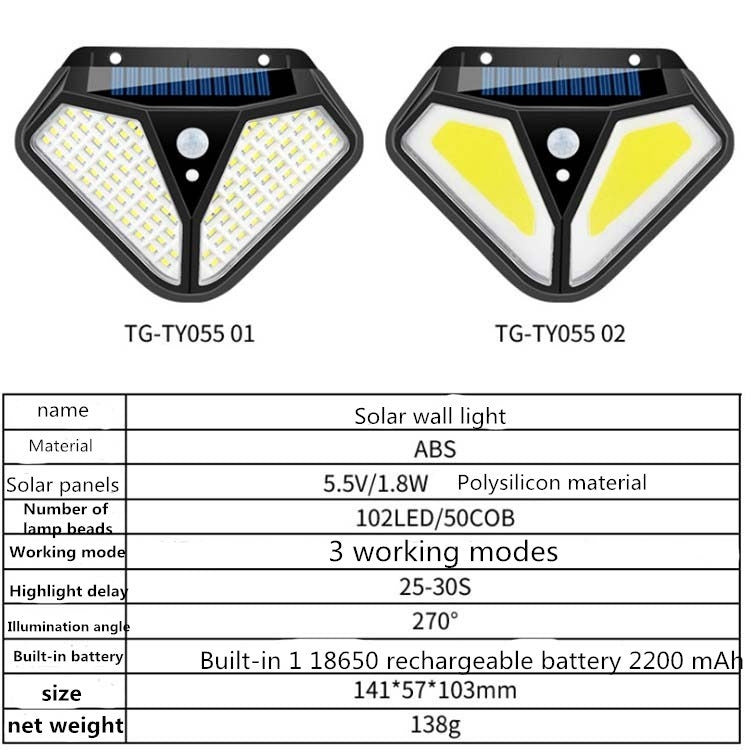 102 LED Solar Wall Lamp Body Induction Garden Lamp Villa Waterproof Outdoor Lighting Street Lamp