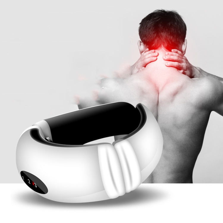 Cervical Massager Acupuncture Electric Pulse Hot Compression Neck Massage Physiotherapy Apparatus Neck Care Apparatus, Style:Rechargeable(White)