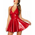 PVC Imitation Leather Dress Patent Leather Skirt Night Show Costume, Size:M(Red)