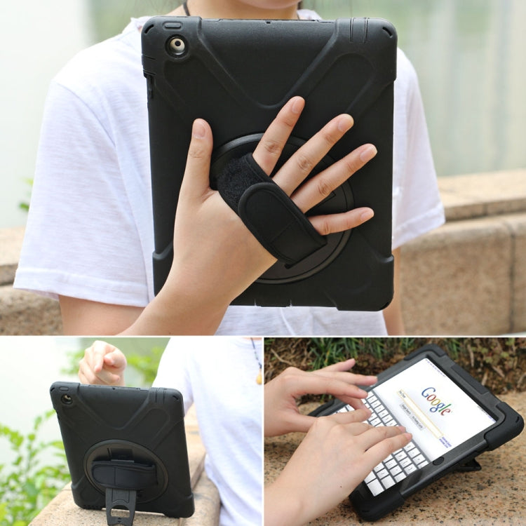 360 Degree Rotation Silicone Protective Cover with Holder and Hand Strap and Long Strap, for iPad 9.7 (2017) & (2018), for iPad Pro 9.7, for iPad 6 / iPad Air 2, for iPad 5 / iPad Air, for iPad Pro Air 3 10.5 （2019）, for iPad Pro 12.9 (2018)           ...
