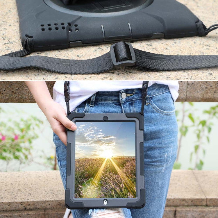 360 Degree Rotation Silicone Protective Cover with Holder and Hand Strap and Long Strap, for iPad 9.7 (2017) & (2018), for iPad Pro 9.7, for iPad 6 / iPad Air 2, for iPad 5 / iPad Air, for iPad Pro Air 3 10.5 （2019）, for iPad Pro 12.9 (2018)           ...