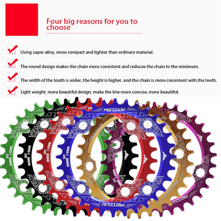 MOTSUV Round Narrow Wide Chainring MTB  Bicycle 104BCD Tooth Plate Parts, Disk 32T, Disk 34T, Disk 36T, Disk 38T, Elliptic plate  32T