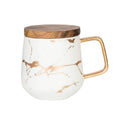 Marble Matte Gold Series Ceramic Tea Cup Coffee Mug With Wooden Lid Or Tray(White with Lid)