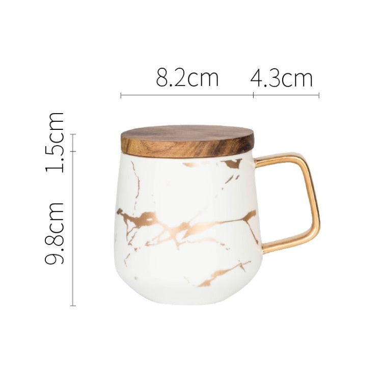 Marble Matte Gold Series Ceramic Tea Cup Coffee Mug With Wooden Lid Or Tray(White with Lid)