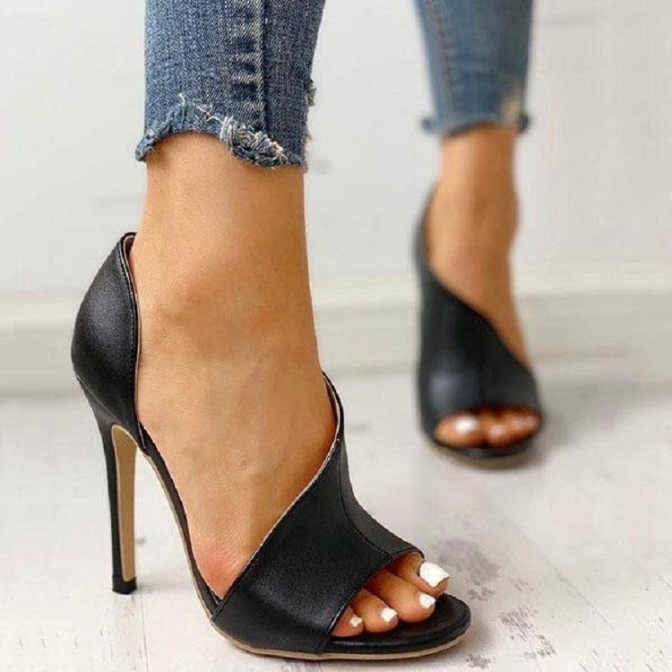 Fish Mouth Sandals Female Stiletto Heels Hollow Women Shoes, Size:40(Black)