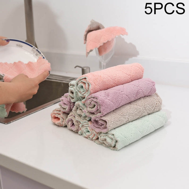 Kitchen Rag Double-sided Water-absorbing Wipe Sink Dish Rag Non Stick Oil Furniture Cleaning Cloth Random Color Delivery, Quantity:5 PCS