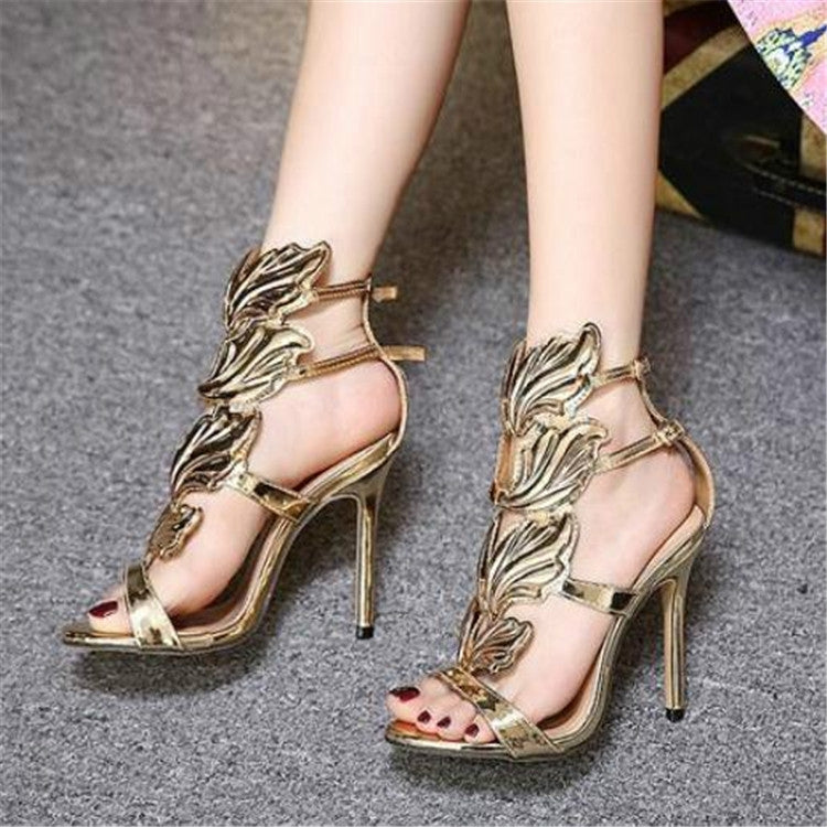 Metal Wings Thin High Heel Women Shoes, Shoe Size:40(Gold)