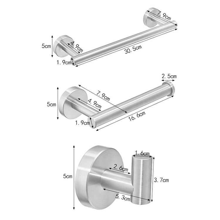 3 In 1 Matte 304 Stainless Steel Towel Bar Paper Towel Rack Hook Bathroom Accessories Bath Shower Set, Color:Silver